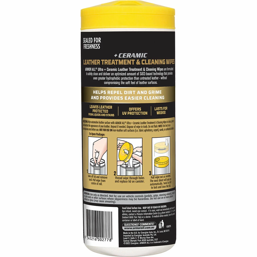Armor All Ultra Ceramic Leather Cleaning Wipes 24 Pack 3 Armor All Ultra Ceramic Leather Cleaning Wipes 24 Pack - Image 2
